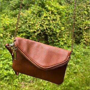 Brown Crossbody Gold Chain Clutch Bag